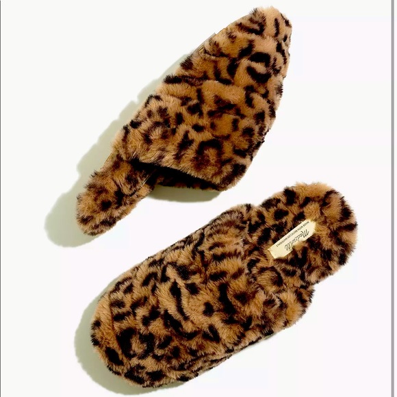 Madewell Shoes - NWOT Madewell Quilted Scuff Slippers in Leopard Recycled Faux Fur sz 9